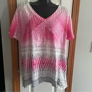 The Avenue Pink and Gray Shirt with Embellishments- size 14/16